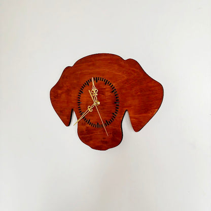 Dog Silhouette Wall Clock – Handmade Birch Plywood Decor, Mahogany Stain, Laser-Cut Gift for Pet Lovers