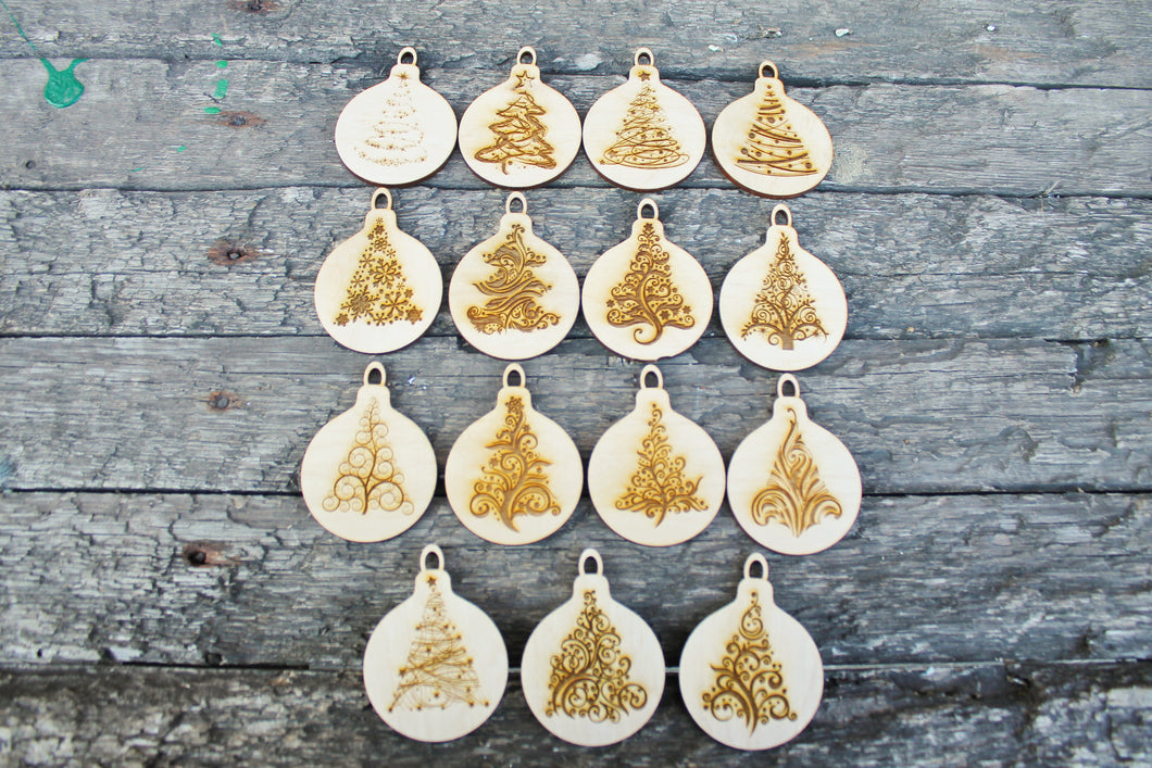 Christmas tree balls - 3.2 inches - 15 variants - cut of high quality plywood - Christmas ornament, New Year decor, BE READY