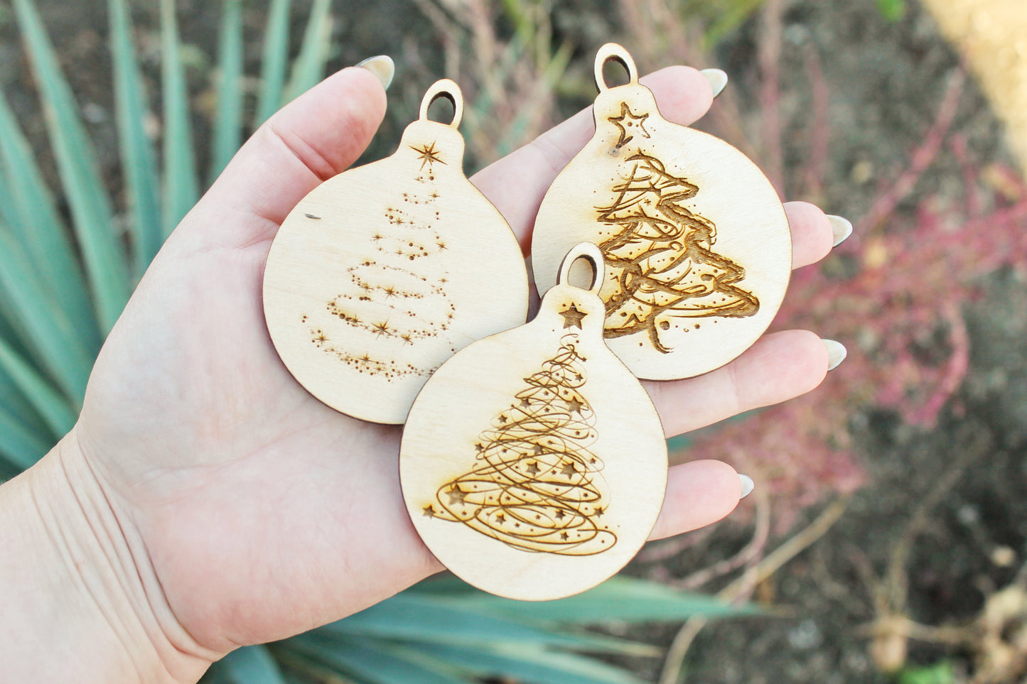 Christmas tree balls - 3.2 inches - 15 variants - cut of high quality plywood - Christmas ornament, New Year decor, BE READY