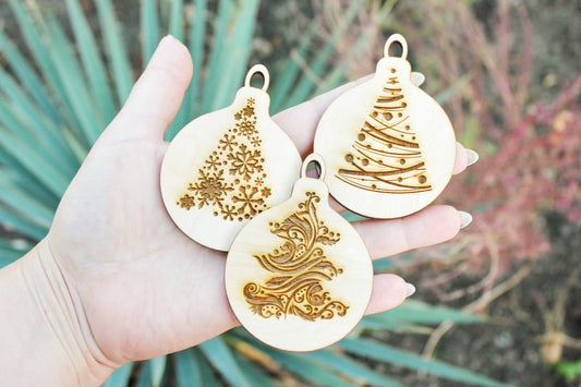 Christmas tree balls - 3.2 inches - 15 variants - cut of high quality plywood - Christmas ornament, New Year decor, BE READY