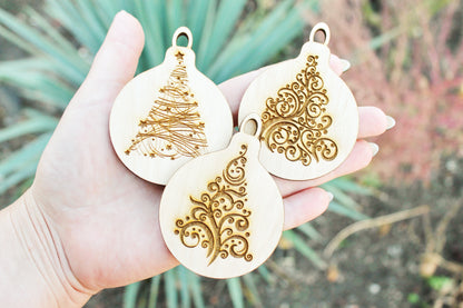 Christmas tree balls - 3.2 inches - 15 variants - cut of high quality plywood - Christmas ornament, New Year decor, BE READY