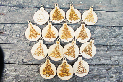 Christmas tree balls - 3.2 inches - 15 variants - cut of high quality plywood - Christmas ornament, New Year decor, BE READY