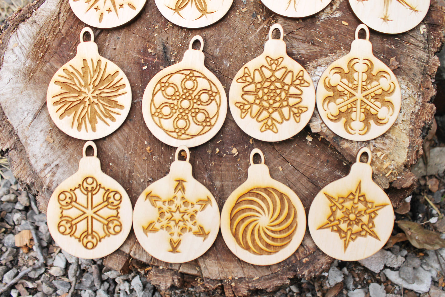 Christmas tree balls - 3.5 inches - 12 variants - cut of high quality plywood - Christmas snowflake ornament, New Year decor - 002