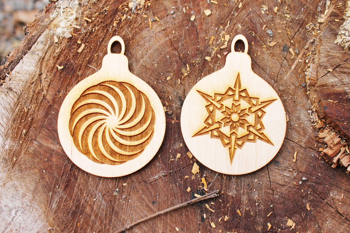 Christmas tree balls - 3.5 inches - 12 variants - cut of high quality plywood - Christmas snowflake ornament, New Year decor - 002