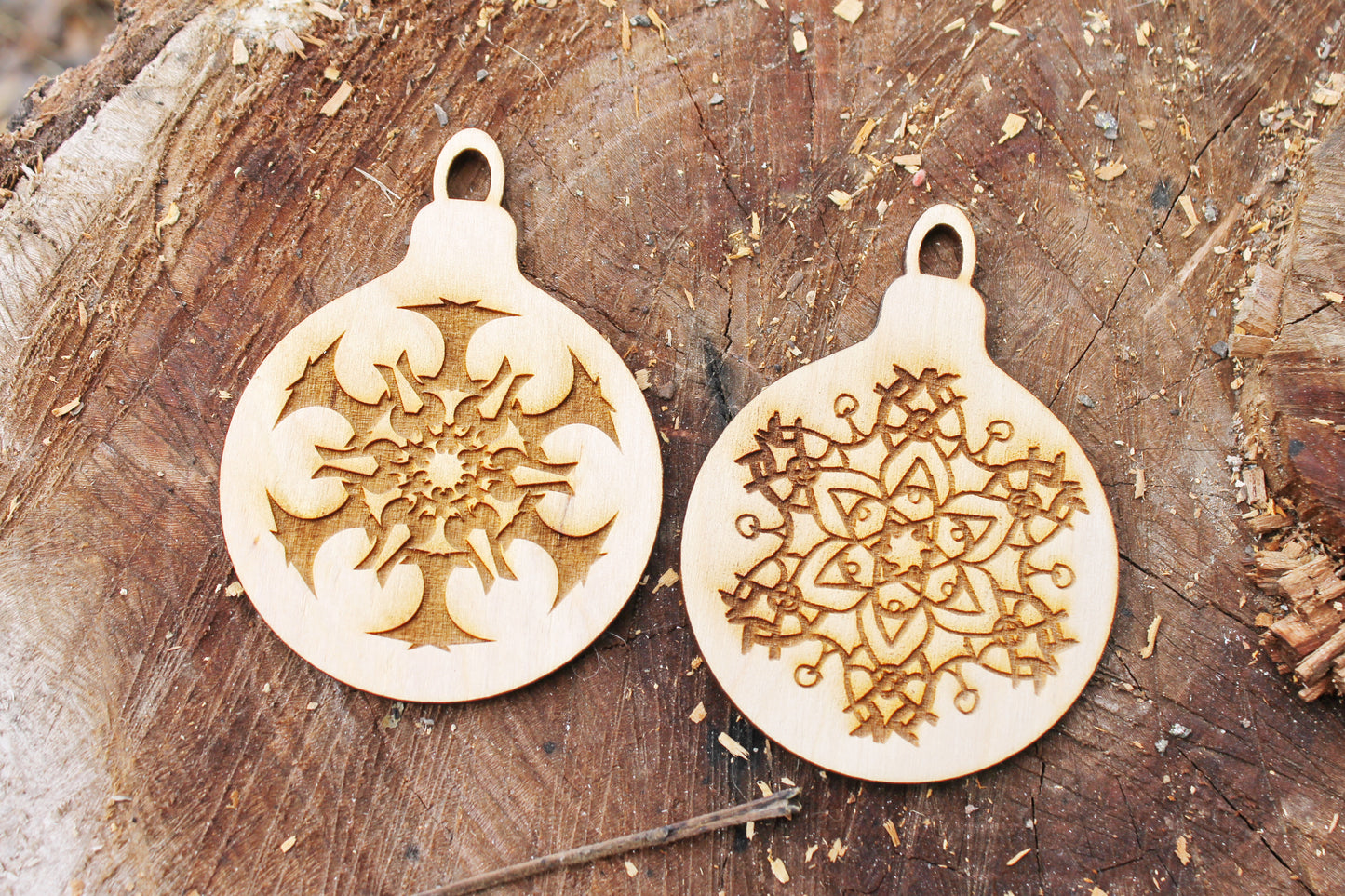 Christmas tree balls - 3.5 inches - 12 variants - cut of high quality plywood - Christmas snowflake ornament, New Year decor - 001