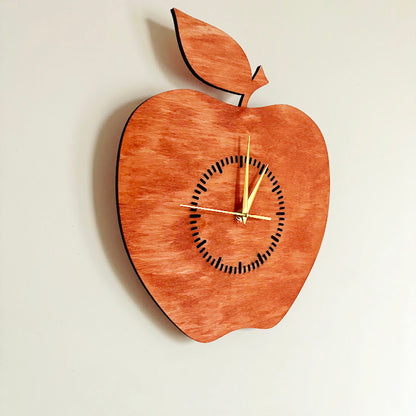 Apple Shaped Wall Clock, Birch Plywood Laser Cut Clock, Silent Quartz Kitchen or Dining Decor