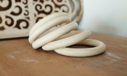 Unfinished Wooden rings - 70 mm (2.7") - wooden connector - natural eco friendly - 5 pcs - made of maple tree wood