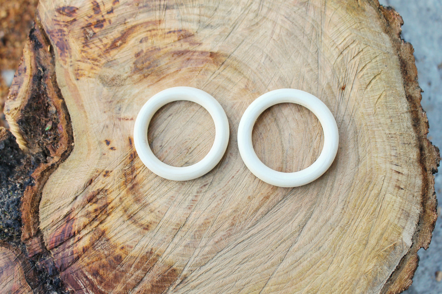 Unfinished Wooden rings - 70 mm (2.7") - wooden connector - natural eco friendly - 5 pcs - made of maple tree wood