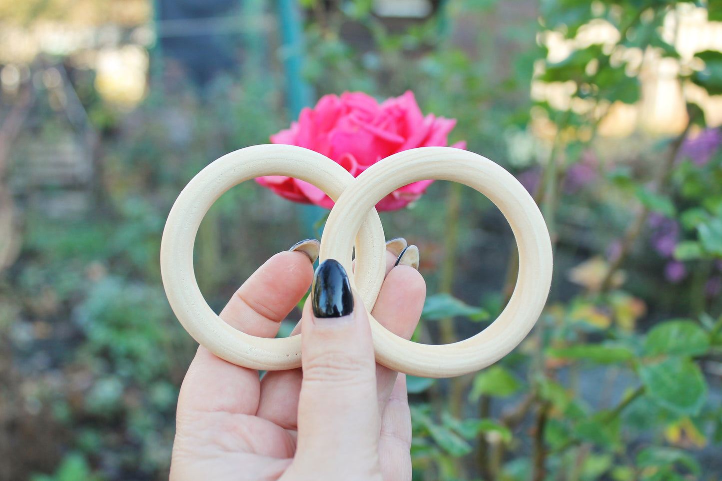 Unfinished Wooden rings - 70 mm (2.7") - wooden connector - natural eco friendly - 5 pcs - made of maple tree wood