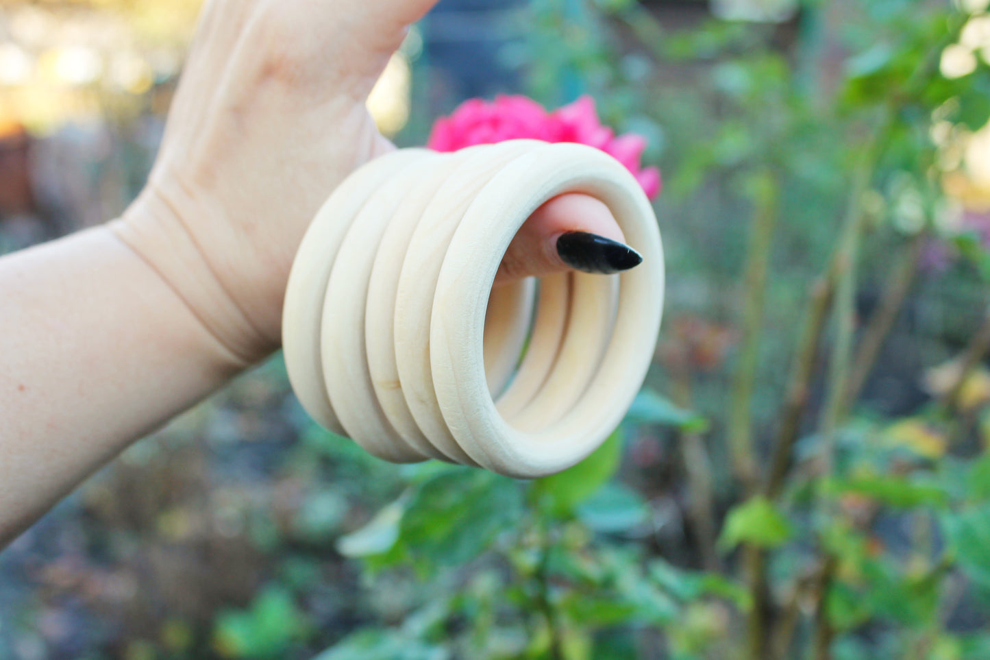 Unfinished Wooden rings - 70 mm (2.7") - wooden connector - natural eco friendly - 5 pcs - made of maple tree wood