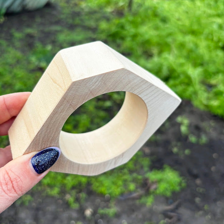 35 mm Wooden Rhomboid Bangle Blank - Linden Wood Bracelet Base - Unfinished Arrow Shape Jewelry Making Supply