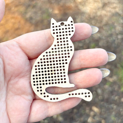 Cat Wooden Embroidery Blank 70 mm - Perforated Cross Stitch Shape - Birch Plywood Craft Base