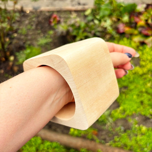Wide Square Wooden Cuff Bracelet 70 mm, Minimalist Natural Wooden Bangle, Large Statement Bracelet, Eco Jewelry, Unfinished linden Wood