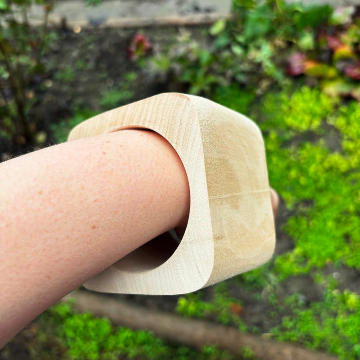 Wide Square Wooden Cuff Bracelet 70 mm, Minimalist Natural Wooden Bangle, Large Statement Bracelet, Eco Jewelry, Unfinished linden Wood