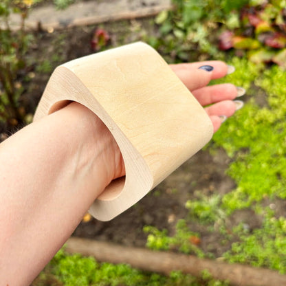 Wide Square Wooden Cuff Bracelet 70 mm, Minimalist Natural Wooden Bangle, Large Statement Bracelet, Eco Jewelry, Unfinished linden Wood