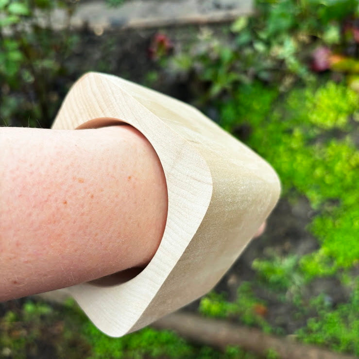 Wide Square Wooden Cuff Bracelet 70 mm, Minimalist Natural Wooden Bangle, Large Statement Bracelet, Eco Jewelry, Unfinished linden Wood