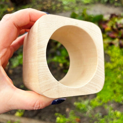 Wide Square Wooden Cuff Bracelet 70 mm, Minimalist Natural Wooden Bangle, Large Statement Bracelet, Eco Jewelry, Unfinished linden Wood