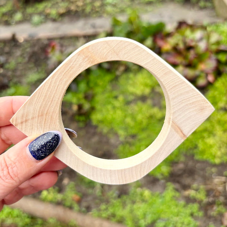 Eye Shaped Linden Wood Cuff Bracelet - 10 mm, Minimalist Wooden Bracelet, Handmade Organic Wood Jewelry, Natural Eco Geometric Cuff