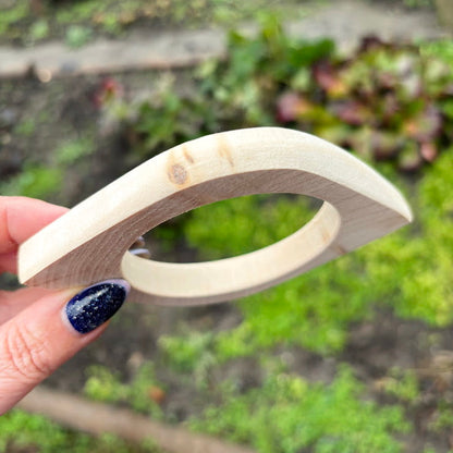 Eye Shaped Linden Wood Cuff Bracelet - 10 mm, Minimalist Wooden Bracelet, Handmade Organic Wood Jewelry, Natural Eco Geometric Cuff
