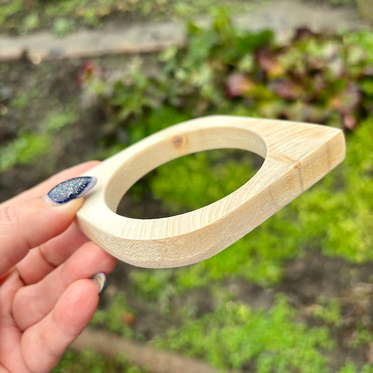Eye Shaped Linden Wood Cuff Bracelet - 10 mm, Minimalist Wooden Bracelet, Handmade Organic Wood Jewelry, Natural Eco Geometric Cuff