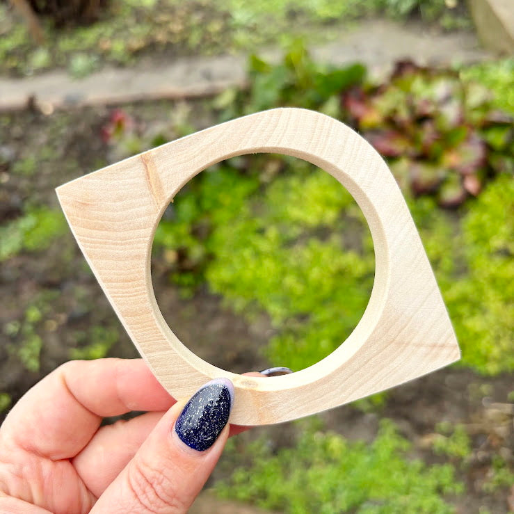 Eye Shaped Linden Wood Cuff Bracelet - 10 mm, Minimalist Wooden Bracelet, Handmade Organic Wood Jewelry, Natural Eco Geometric Cuff
