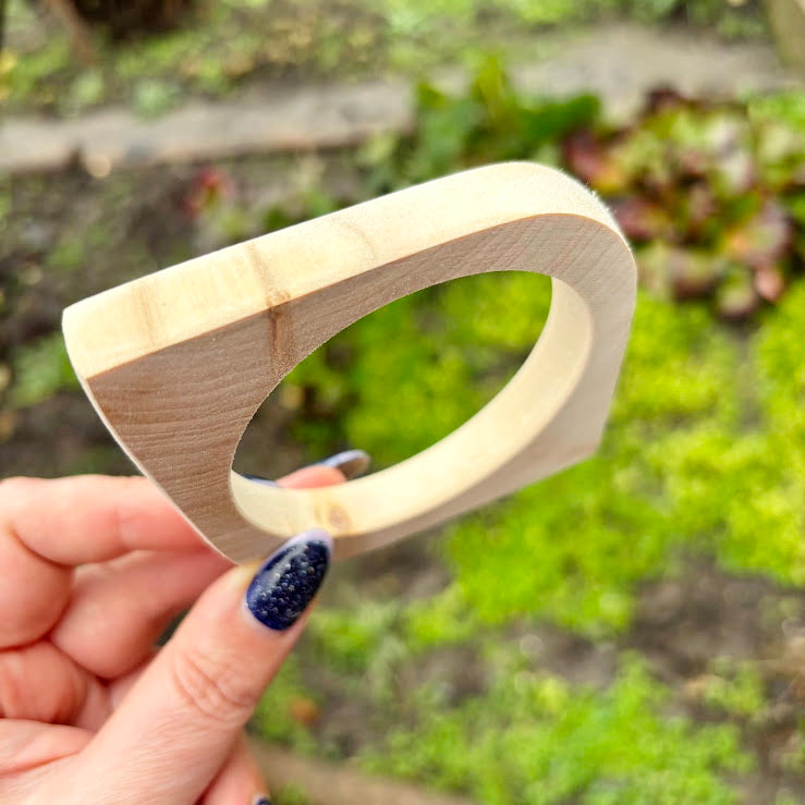 Eye Shaped Linden Wood Cuff Bracelet - 10 mm, Minimalist Wooden Bracelet, Handmade Organic Wood Jewelry, Natural Eco Geometric Cuff