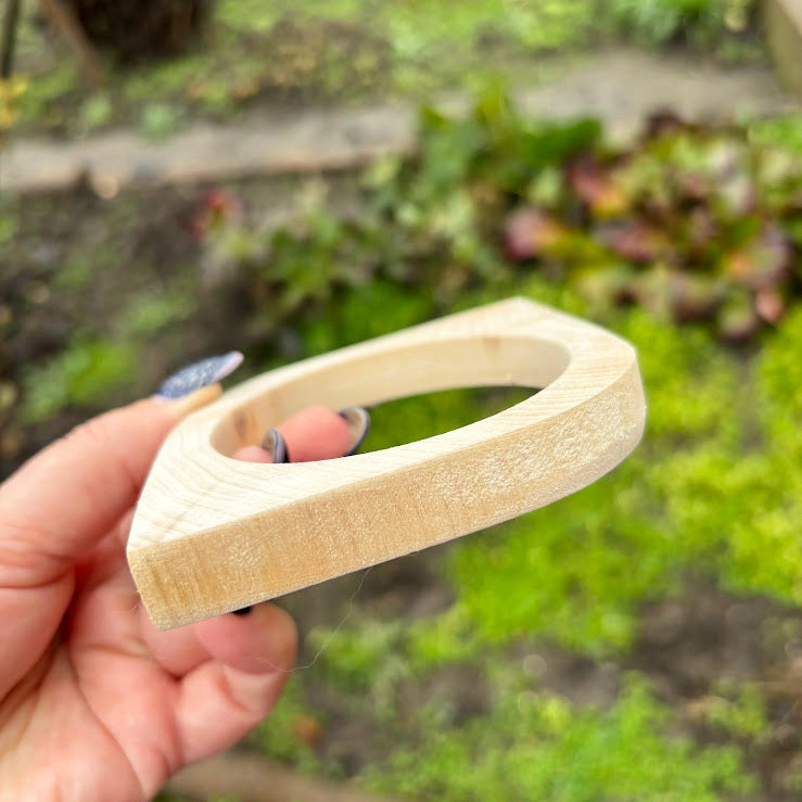 Eye Shaped Linden Wood Cuff Bracelet - 10 mm, Minimalist Wooden Bracelet, Handmade Organic Wood Jewelry, Natural Eco Geometric Cuff