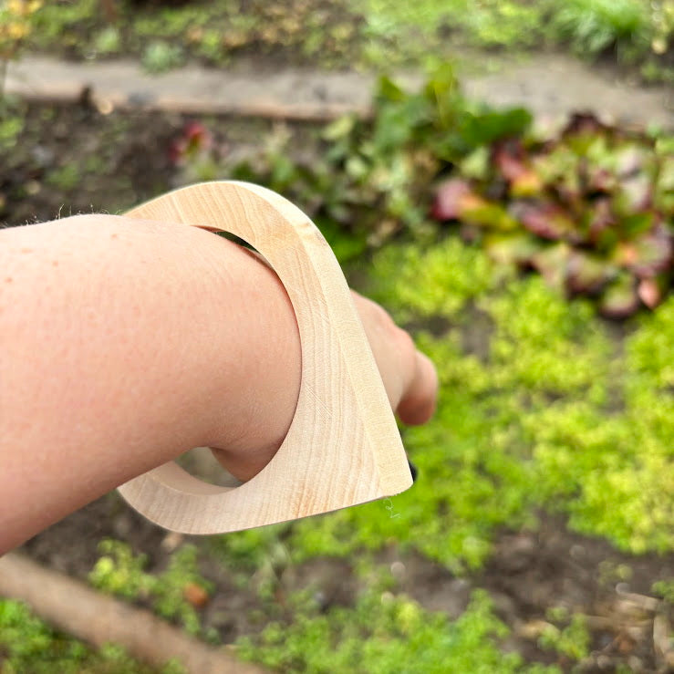Eye Shaped Linden Wood Cuff Bracelet - 10 mm, Minimalist Wooden Bracelet, Handmade Organic Wood Jewelry, Natural Eco Geometric Cuff