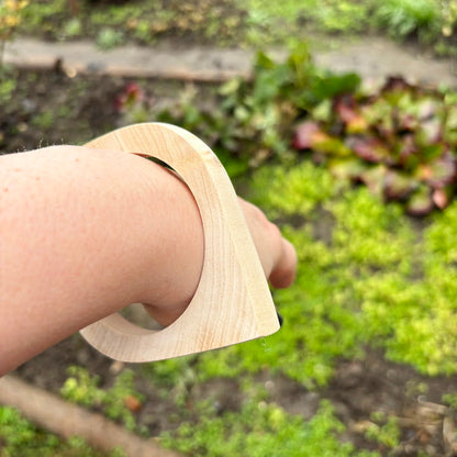 Eye Shaped Linden Wood Cuff Bracelet - 10 mm, Minimalist Wooden Bracelet, Handmade Organic Wood Jewelry, Natural Eco Geometric Cuff