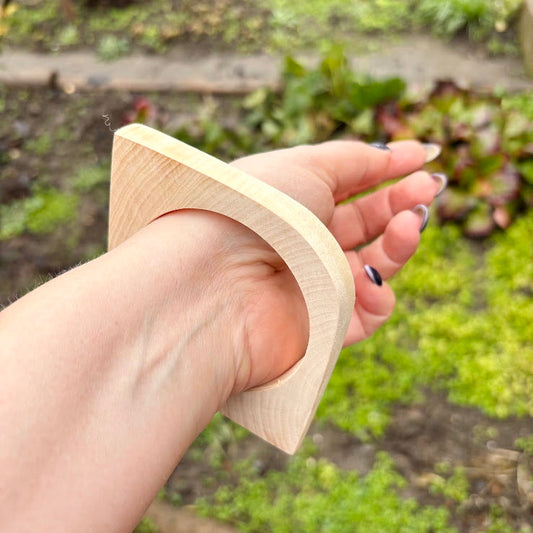 Eye Shaped Linden Wood Cuff Bracelet - 10 mm, Minimalist Wooden Bracelet, Handmade Organic Wood Jewelry, Natural Eco Geometric Cuff