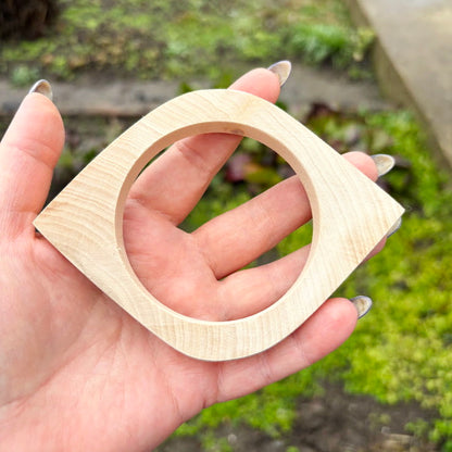 Eye Shaped Linden Wood Cuff Bracelet - 10 mm, Minimalist Wooden Bracelet, Handmade Organic Wood Jewelry, Natural Eco Geometric Cuff