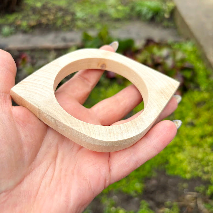 Eye Shaped Linden Wood Cuff Bracelet - 10 mm, Minimalist Wooden Bracelet, Handmade Organic Wood Jewelry, Natural Eco Geometric Cuff
