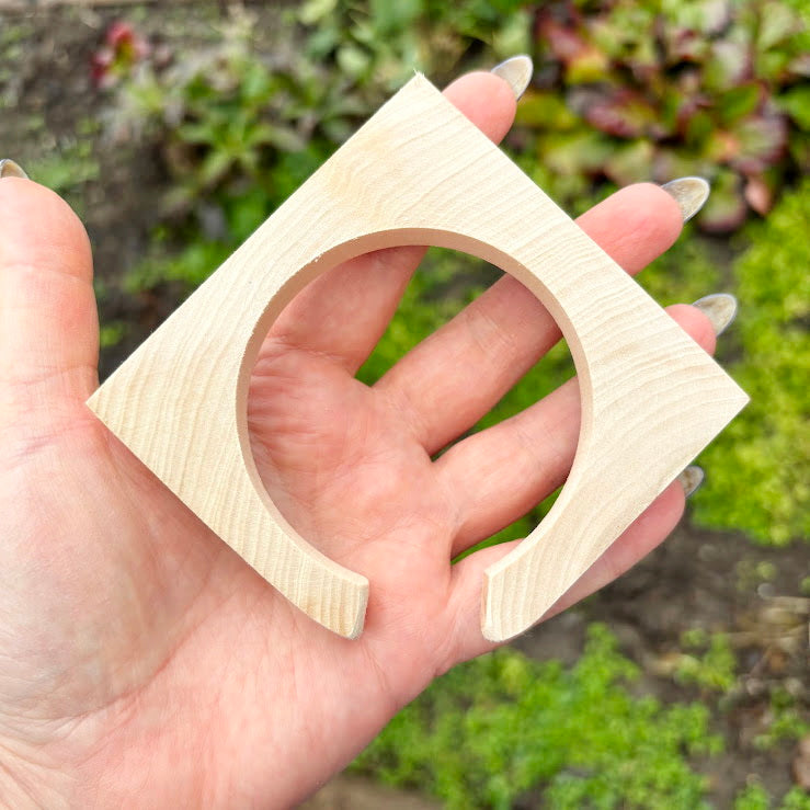 10 mm Wooden Square Bangle Blank with Cut Corner, Unfinished Linden Wood Bracelet Base, Natural Jewelry Making Supply