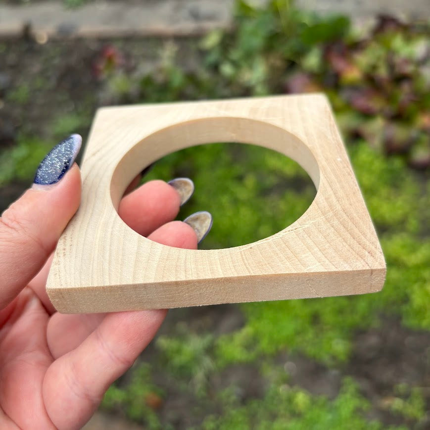 Square Bracelet Blank 10mm Thick, Unfinished Linden Wood Bangle for Crafting and DIY Jewelry