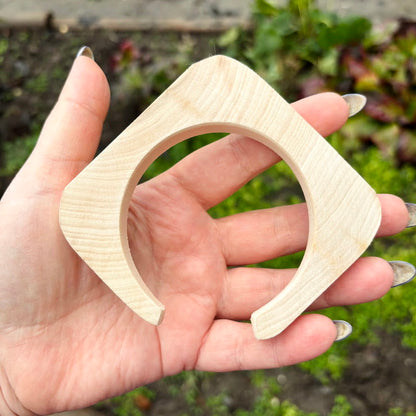 10 mm Rounded Square Bangle Blank with Cut Corner, Unfinished Linden Wood Bracelet Base, Natural Jewelry Making Supply