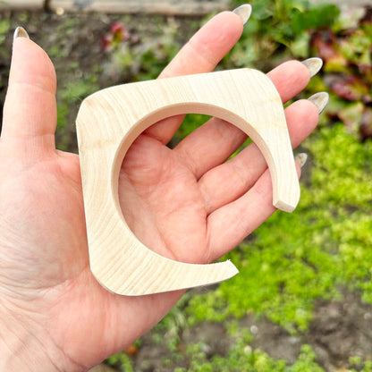 10 mm Rounded Square Bangle Blank with Cut Corner, Unfinished Linden Wood Bracelet Base, Natural Jewelry Making Supply