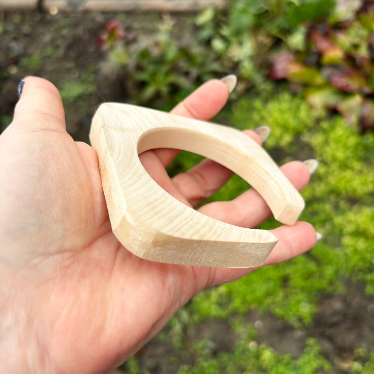 10 mm Rounded Square Bangle Blank with Cut Corner, Unfinished Linden Wood Bracelet Base, Natural Jewelry Making Supply
