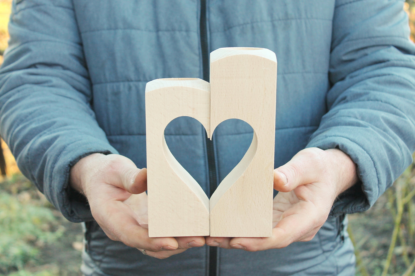 Wooden Candle holder - Heart - unfinished wooden candle holders - for tea light candles - made of beech wood