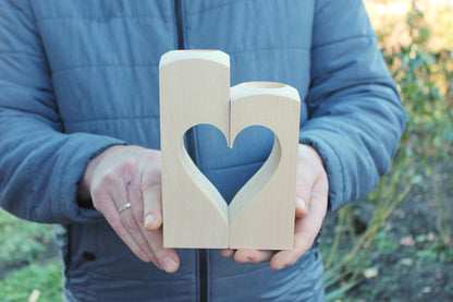 Wooden Candle holder - Heart - unfinished wooden candle holders - for tea light candles - made of beech wood