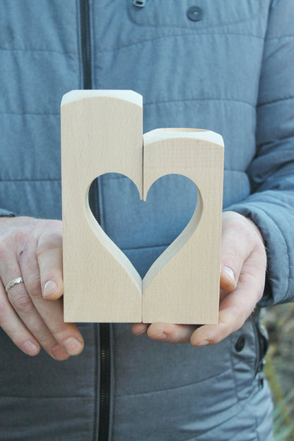 Wooden Candle holder - Heart - unfinished wooden candle holders - for tea light candles - made of beech wood