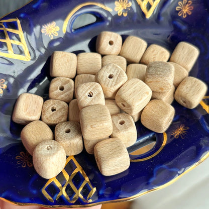 Beech Wood Cube Beads 13mm, Natural Wooden Craft Supplies, Unfinished Square Wood Beads for Jewelry, DIY & Macrame Projects
