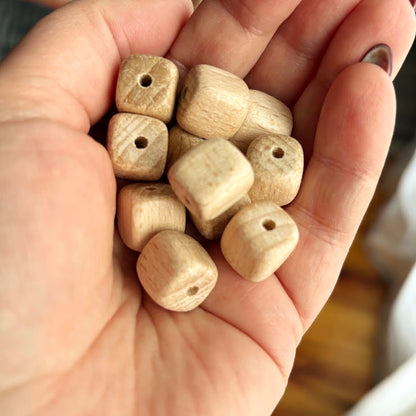 Beech Wood Cube Beads 13mm, Natural Wooden Craft Supplies, Unfinished Square Wood Beads for Jewelry, DIY & Macrame Projects