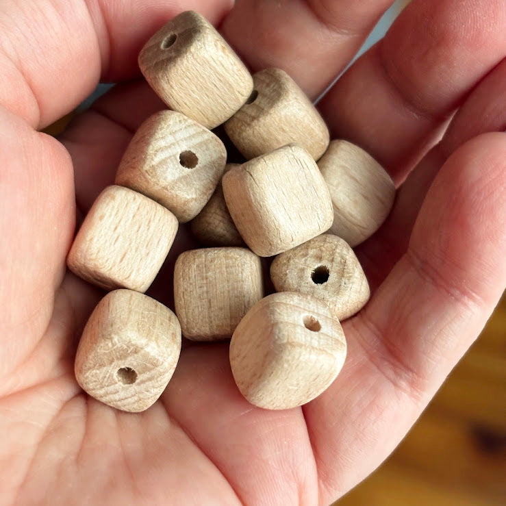 Beech Wood Cube Beads 13mm, Natural Wooden Craft Supplies, Unfinished Square Wood Beads for Jewelry, DIY & Macrame Projects