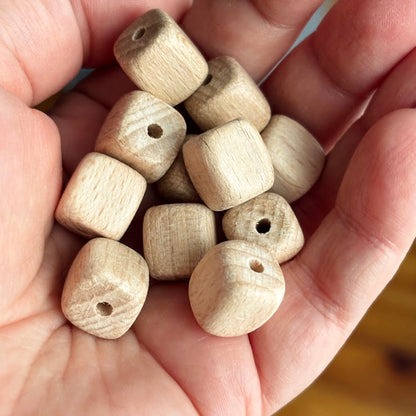 Beech Wood Cube Beads 13mm, Natural Wooden Craft Supplies, Unfinished Square Wood Beads for Jewelry, DIY & Macrame Projects