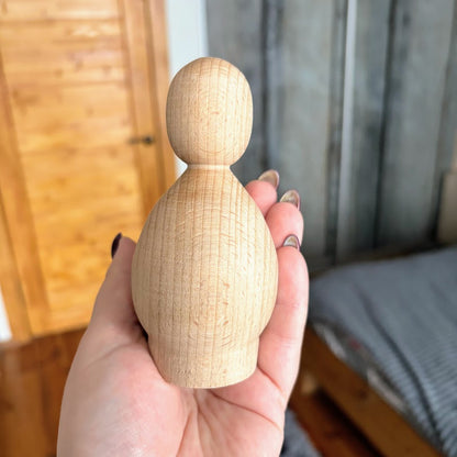 Small Wooden Peg Doll Made of Beech Wood - 4.5 inches, Unfinished Natural Waldorf Figure, DIY Craft Toy, Minimalist Wooden Figurine