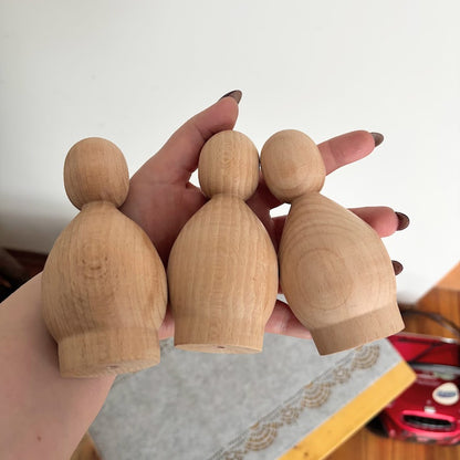 Small Wooden Peg Doll Made of Beech Wood - 4.5 inches, Unfinished Natural Waldorf Figure, DIY Craft Toy, Minimalist Wooden Figurine