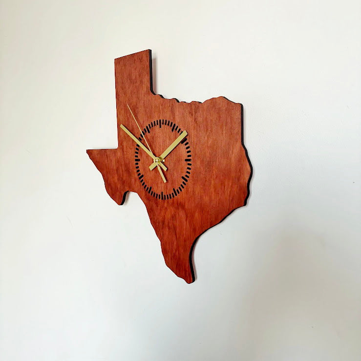 Wooden modern clock - Texas - state - red wood color - 350 mm - 13.8 inches - handmade clock - Silent clock mechanism