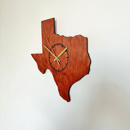 Wooden modern clock - Texas - state - red wood color - 350 mm - 13.8 inches - handmade clock - Silent clock mechanism