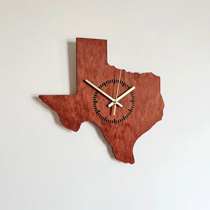 Wooden modern clock - Texas - state - red wood color - 350 mm - 13.8 inches - handmade clock - Silent clock mechanism