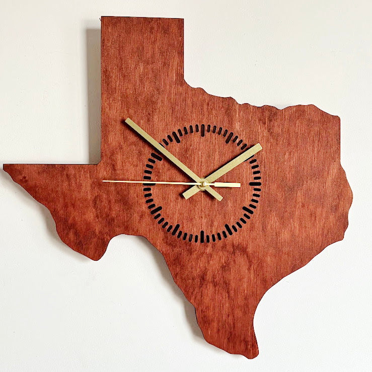 Wooden modern clock - Texas - state - red wood color - 350 mm - 13.8 inches - handmade clock - Silent clock mechanism